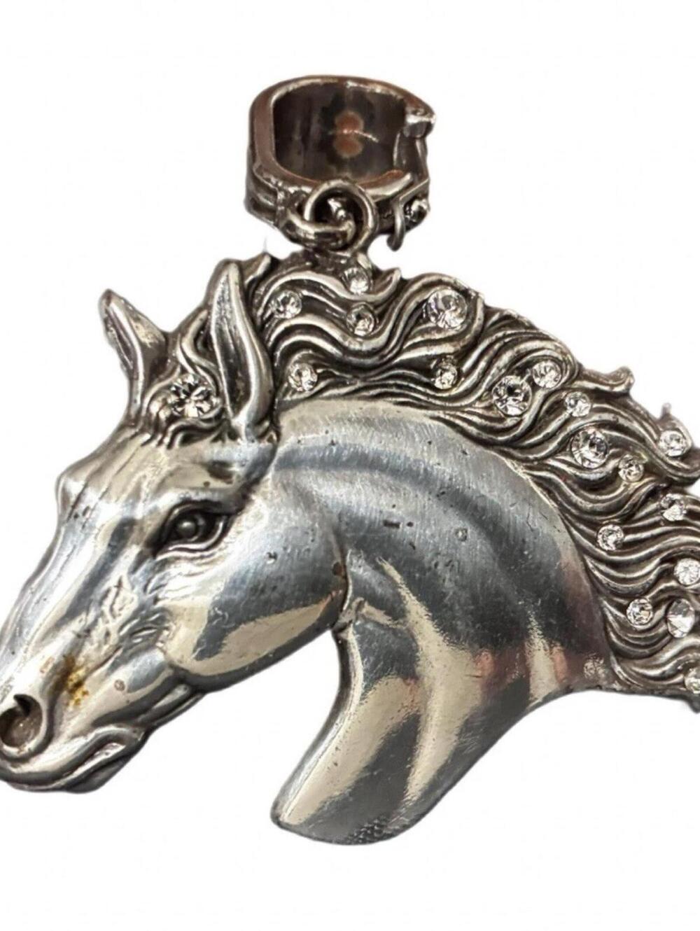 Cowgirl Horse Head Western Charm Pendant Stainless Steel Crystals 3-Dimensional